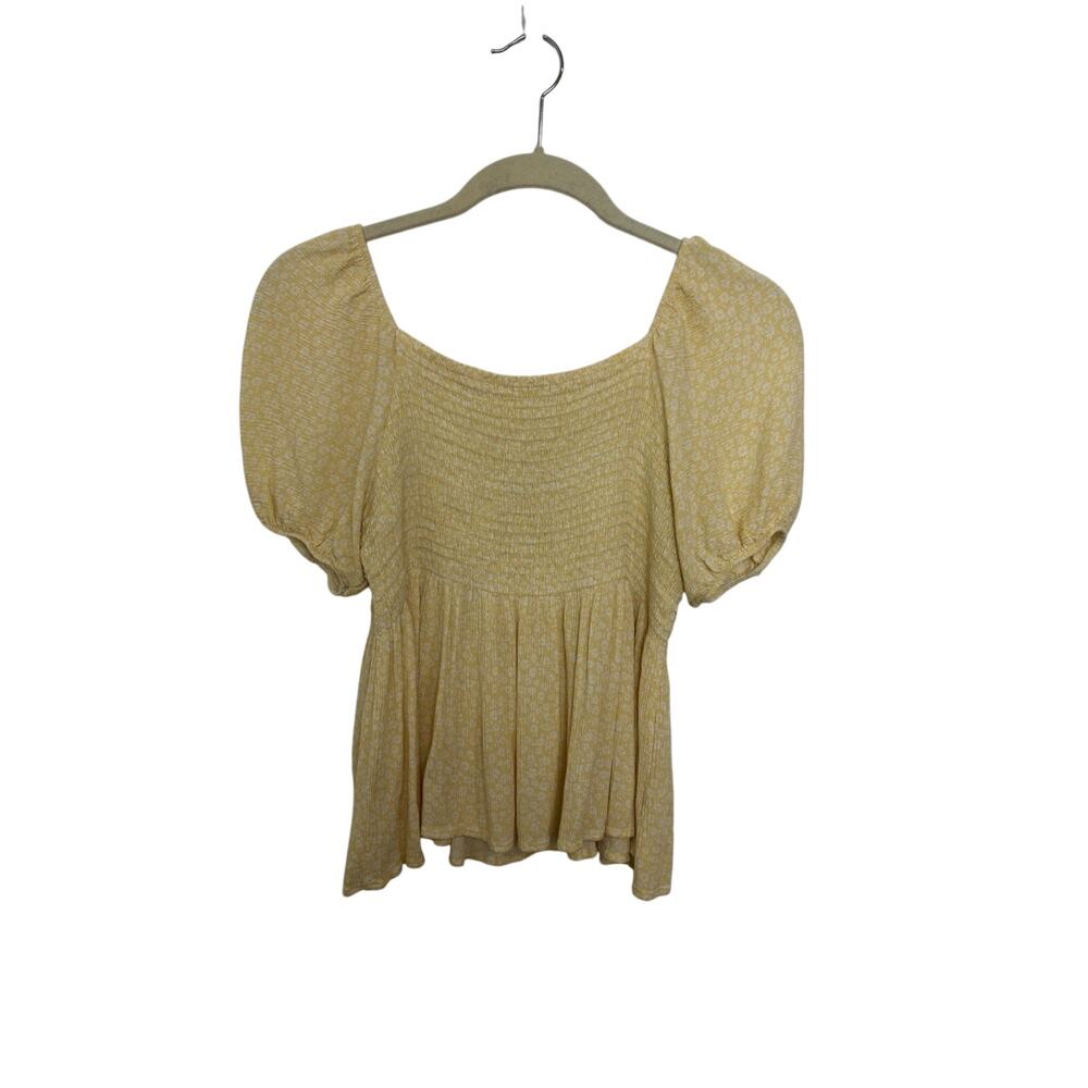 Altar'd State Butter Yellow Milkmaid Ditsy Floral Puff Sleeve Top S Cottagecore